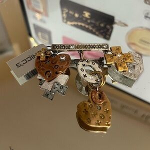 Chico's Mixed Metal Heart and Cross Charm Brooch